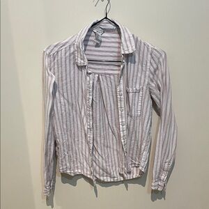 Forever 21 White and Light Pink Striped Button-Down Shirt